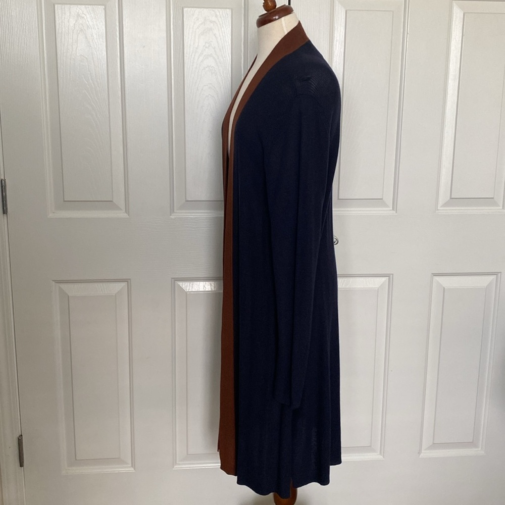 Eileen Fisher Long Tencel Silk Midnight Blue Cardigan Size Large - Picture 3 of 7